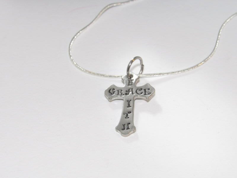 personalized Faith cross necklace, personalized cross jewelry, custom stamped Faith gift for mom, best friend encouragement gift