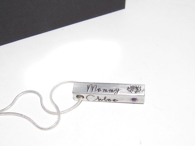 4 side pewter bar necklace, personalized mom necklace, names necklace , handstamped jewerly, handstamped jewelry, view 6