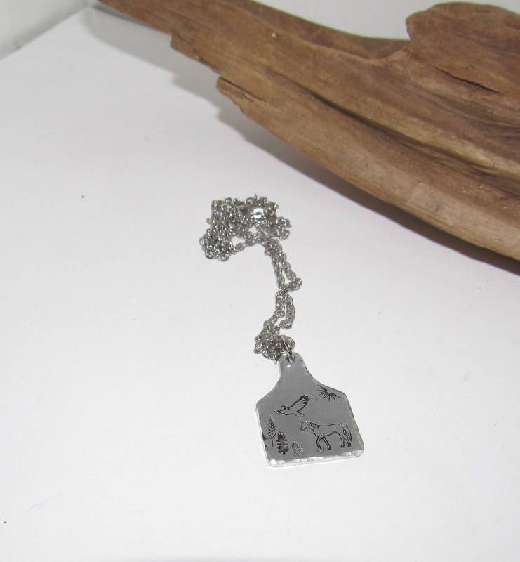 Life on the farm Barn yard Cow tag necklace , personalized necklace pendant, Horse necklace, western jewelry for her, pendant necklace, view 2