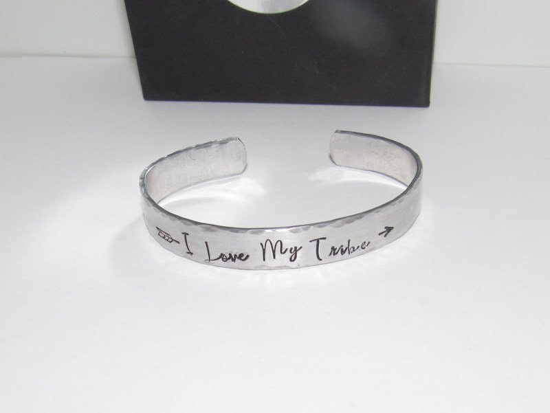 I love my tribe cuff bracelet, pewter jewelry, bridesmaid gifts, best friend gift, personalized bracelet for her, handstamped jewelry, view 5