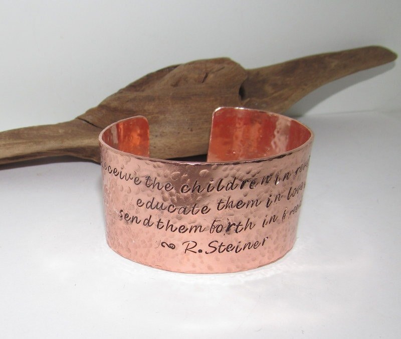 Teachers gift education them in love, Wide copper bracelet, adjustable copper cuff, stamped copper cuff bracelet,