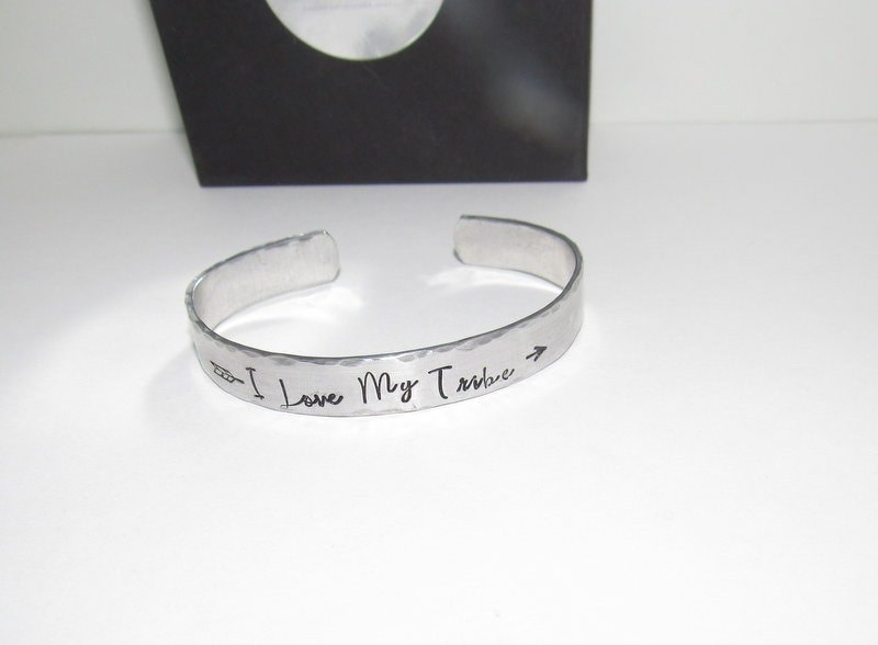 I love my tribe cuff bracelet, pewter jewelry, bridesmaid gifts, best friend gift, personalized bracelet for her, handstamped jewelry, view 6