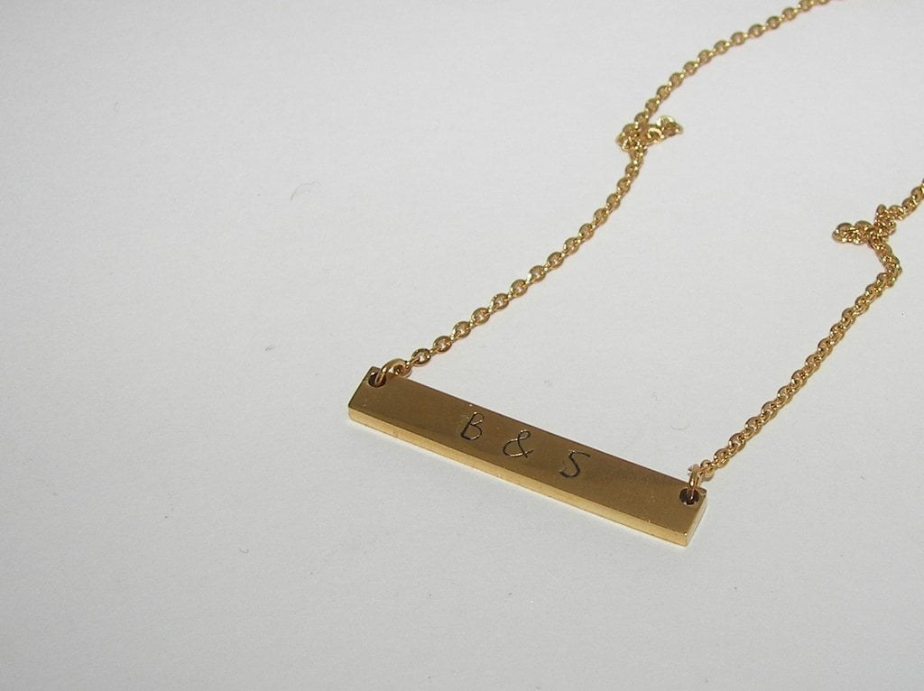 skinny bar necklace with kids names, personalized jewelry for mom, mommy necklace for her, custom hand stamped jewelry, view 3