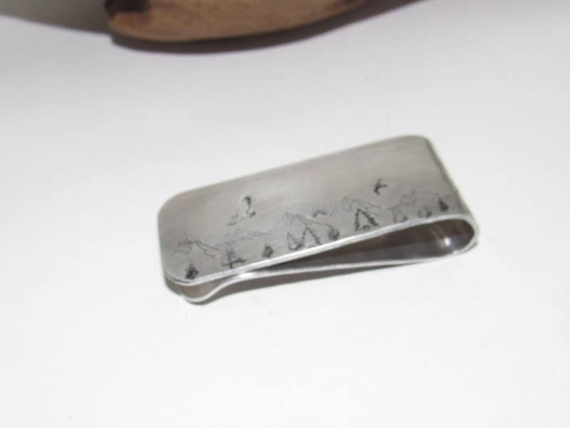 Custom mountain money clip for dad, western horse theme money clip, groomsmen gift, gift for husband, graduation gift for him, view 4