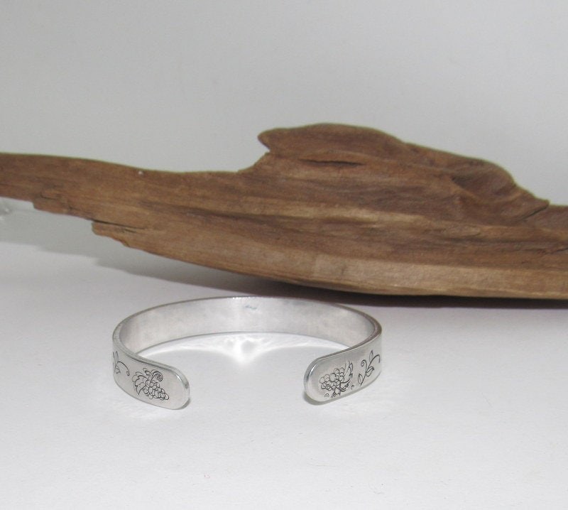 Sterling silver Lotus flower bracelet, Personalized plant Adjustable stamped cuff bracelet, pewter cuff, stamped jewelry,, view 3
