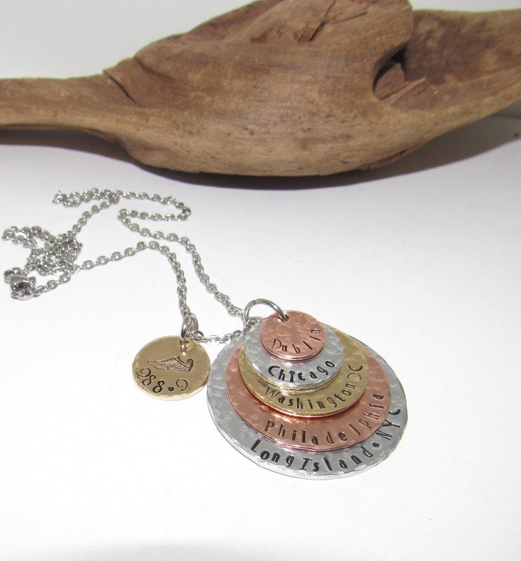 5 layer mom necklace with kids names, personalized mom necklace, custom hand stamped jewelry , Mothers day gift for mom or Grandma, view 5