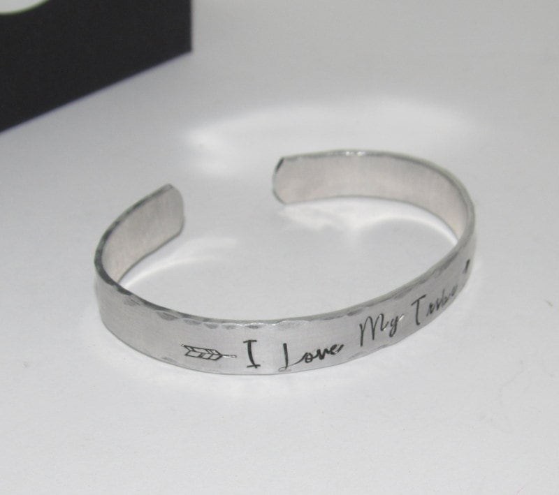I love my tribe cuff bracelet, pewter jewelry, bridesmaid gifts, best friend gift, personalized bracelet for her, handstamped jewelry, view 7
