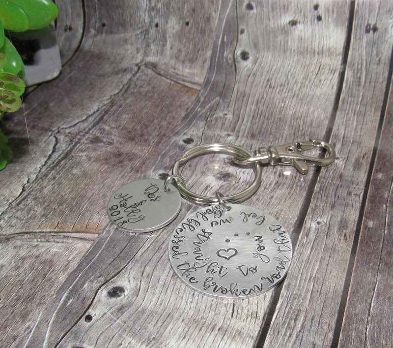 Pewter God bless the broken road, couples keyring, gift for mom , Wedding gift for him or her, key chain for couples