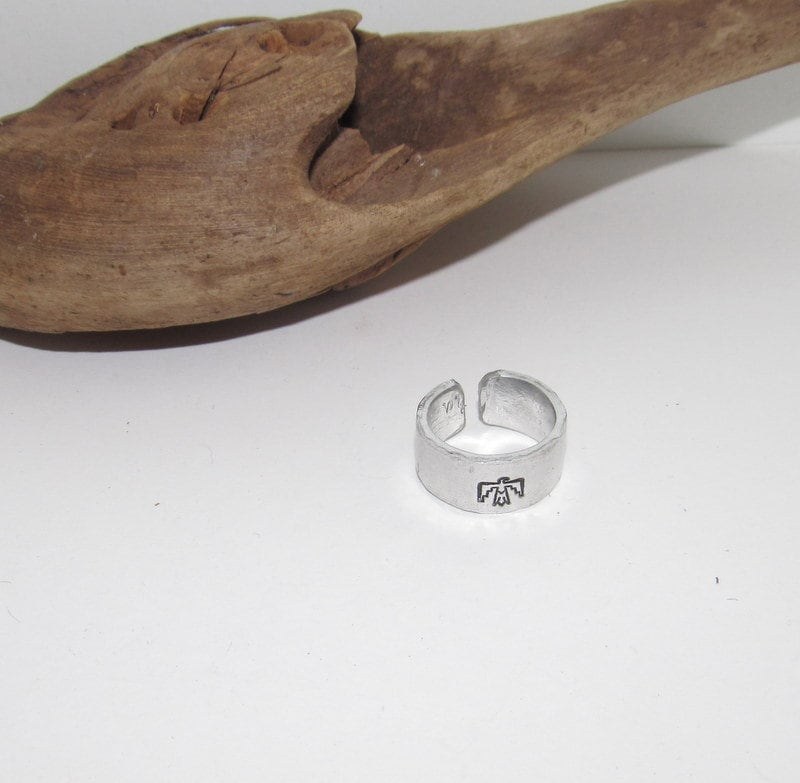 Thunderbird ring, Western Adjustable stamped ring set, adjustable ring for women , adjustable silver ring, stamped jewelry, boho ring, view 2