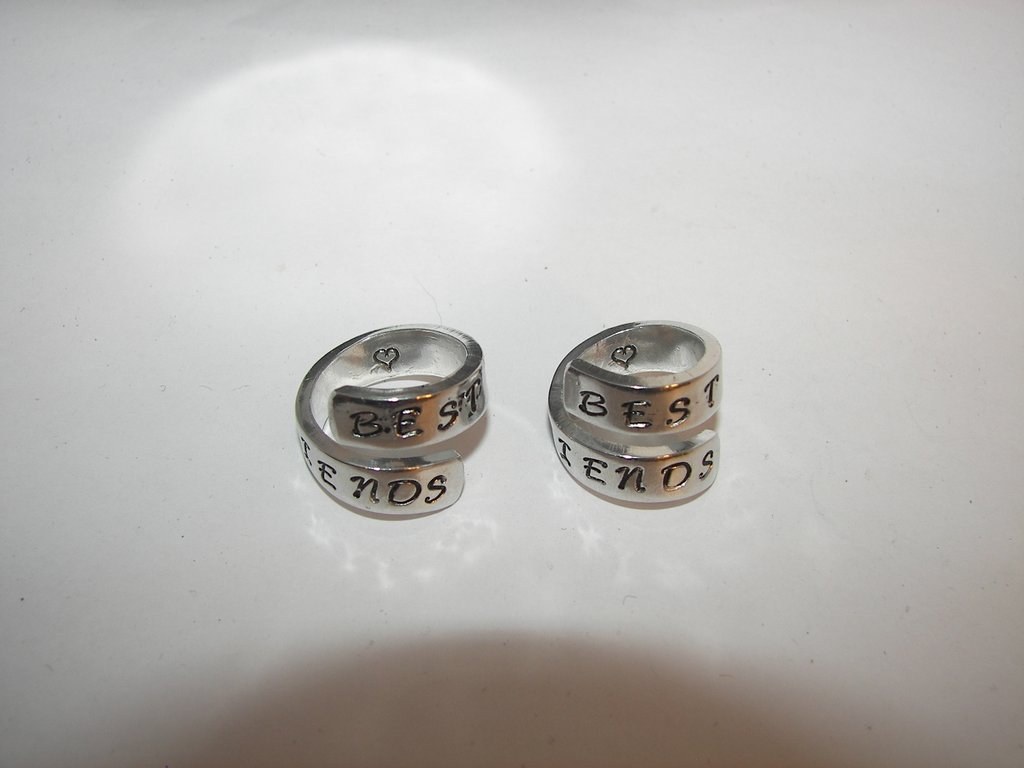 Best friends pewter rings, wrap ring, stamped girlfriend rings, going away gift for friend, stocking stuffer gifts, gifts for sisters, view 5