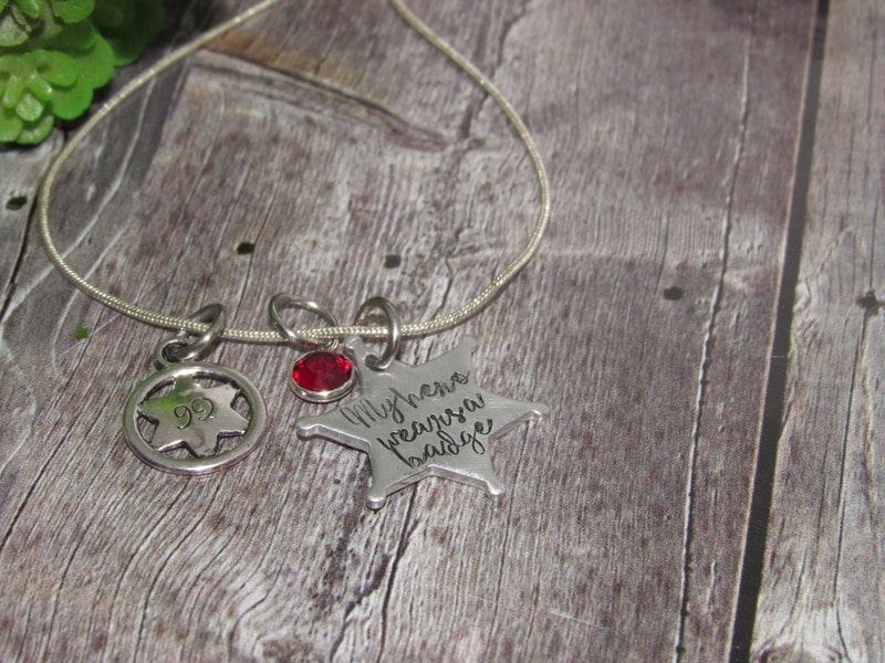 My Hero wears a badge, Deputy wife necklace, gift for law enforcement wife, wife of a deputy gift, blue line support jewelry