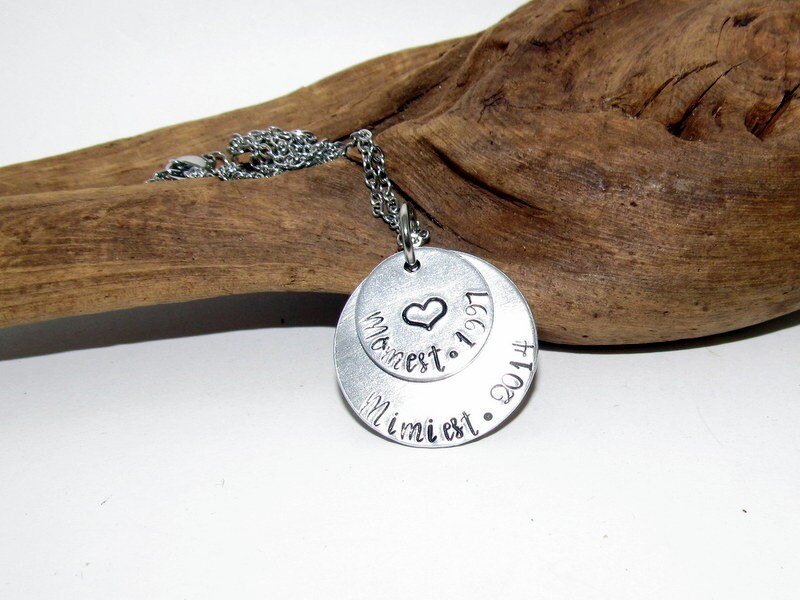 2 layer mothers necklace with kids names, custom hand stamped jewelry , personalized necklace for her, gift for mom, mimi necklace, view 3