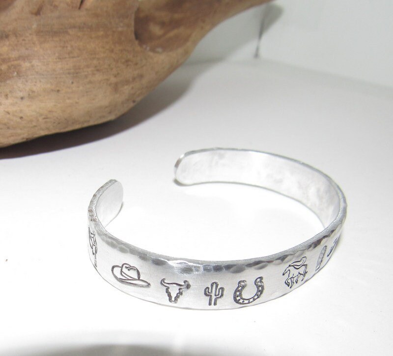 Western theme cuff, Adjustable stamped cuff bracelet, adjustable custom cuff, adjustable stamped bracelet, western jewelry,, view 3
