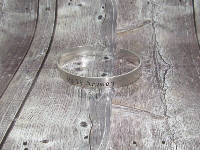Let go just breath affirmation cuff bracelet, pewter jewelry, best friend gift, personalized bracelet for her, handstamped jewelry, view 8