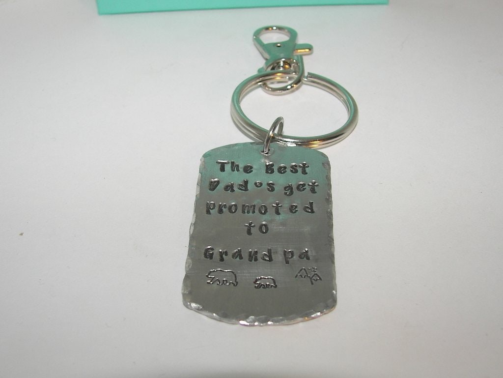 new granddad pewter keychain, grandfather keychain, gift for granddaddy, papa bear gift for dad, personalized keychain, handstamped jewelry, view 5