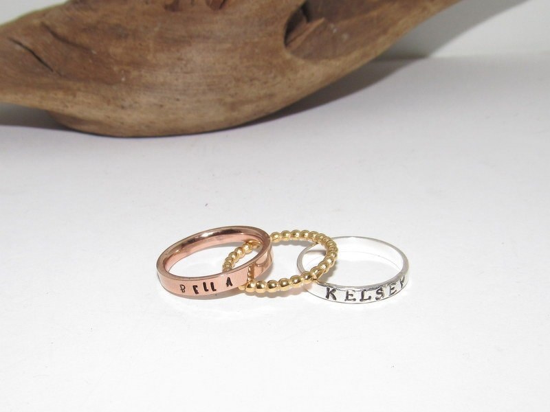 kids name stacking rings, silver stacking rings , Mother's stacking name rings, hand stamped personalized jewelry, handstamped jewelry, view 5
