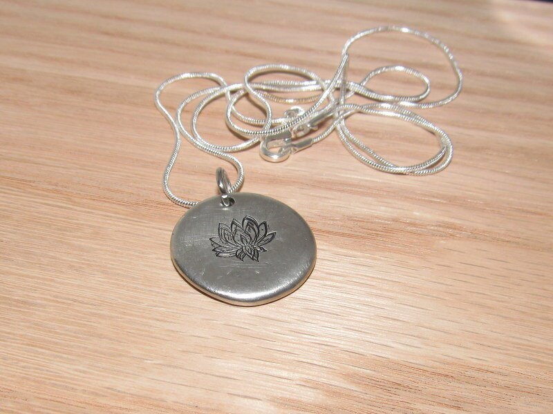 pewter Lotus necklace, Yogo lotus necklace, custom hand stamped jewelry, spiritual necklace, view 7