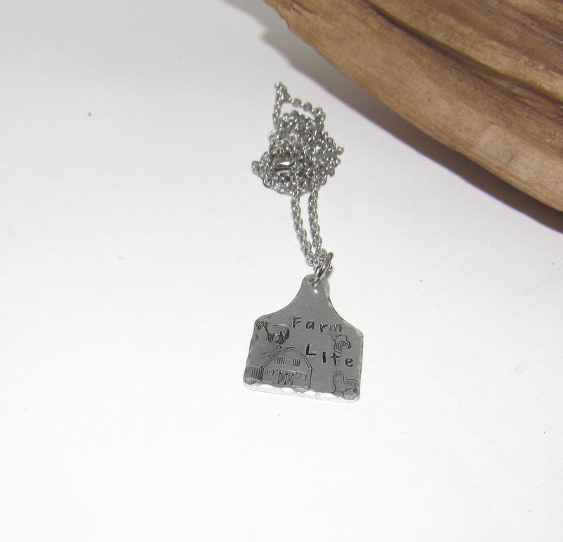 Life on the farm Barn yard Cow tag necklace , personalized necklace pendant, sheep necklace, western jewelry for her, pendant necklace, view 3