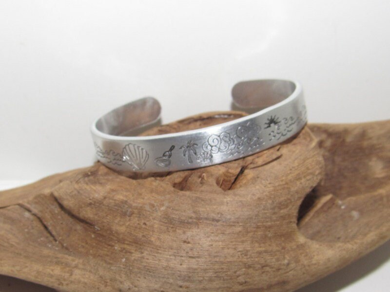 Beach life cuff bracelet, stamp jewelry, bridesmaid gifts, best friend gift, personalized bracelet for her, handstamped jewelry, view 5