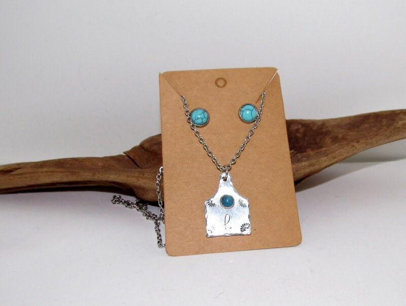 Initial necklace and earring set , personalized necklace pendant, Boho western theme necklace, western jewelry for her, pendant necklace, view 6