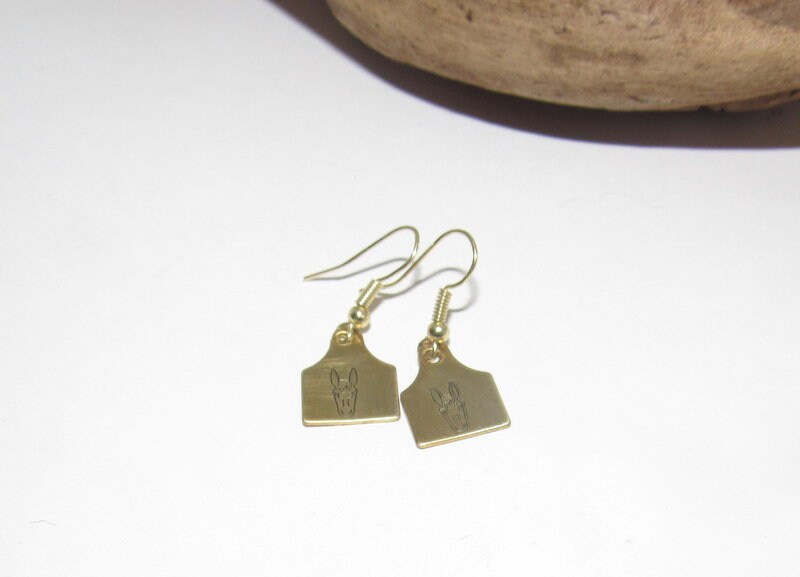 mule earrings, dangle drop earrings, donkey jewelry, farm life jewelry, personalized earrings, stamped jewelry, mule lover gift, view 3