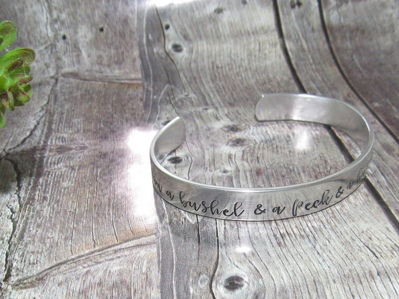 pewter I love you a bushel and a peck cuff, Mother daughter gift, hand stamped cuff bracelet ,personalized jewelry, handstamped jewelry, view 4