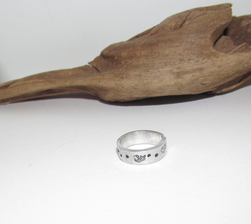 Bee's Inspirational Ring, Bee keeper gift, Nature Inspirational Ring ,Personalized Silver Hand Stamped Ring, Aluminum Hand Stamped Ring, view 6