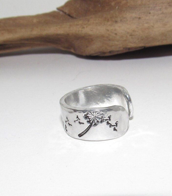 Dandelion breath Personalized Adjustable stamped ring, inspiration rings, adjustable silver ring, stamped jewelry, boho ring, view 4