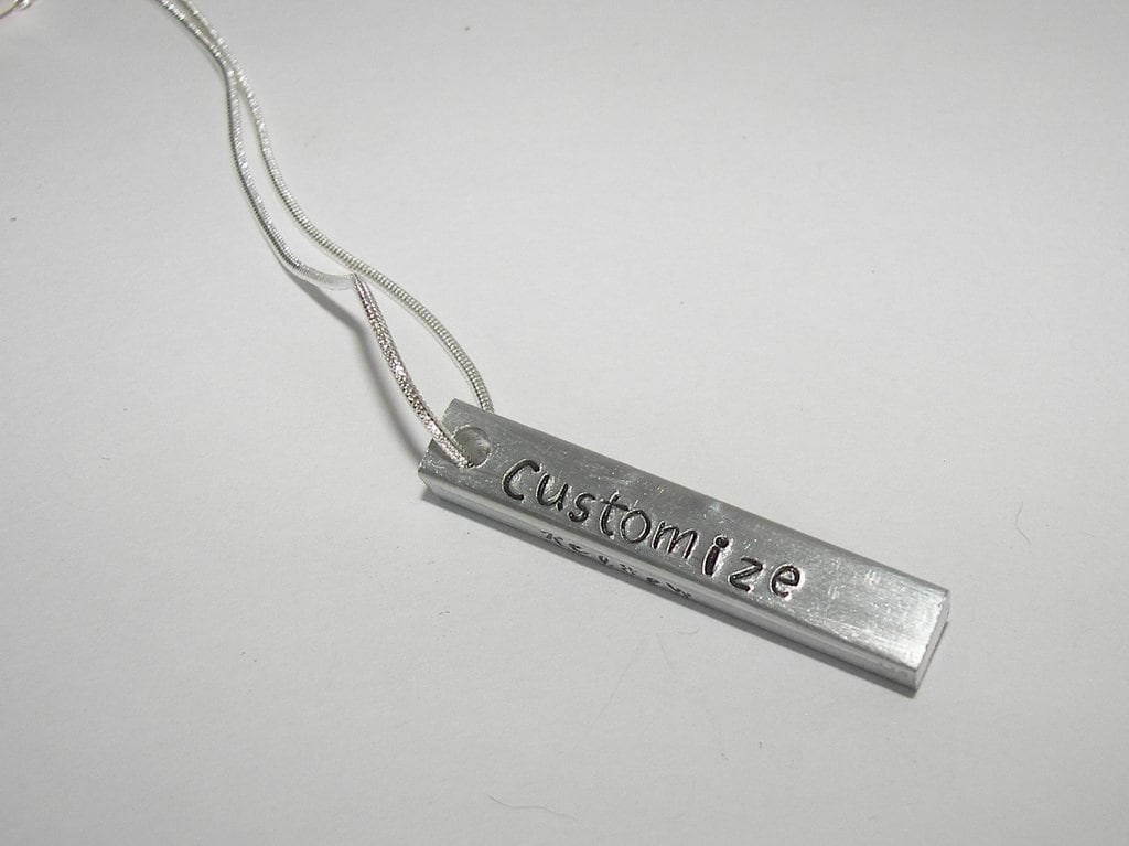 your wording 4 side pewter bar necklace, personalized necklace, names necklace , hand stamped jewelry, engraved mom necklace, view 8