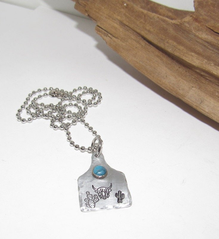 Bull head Cow tag necklace , personalized necklace pendant, horse lover gift, western jewelry for her, pendant necklace, view 3