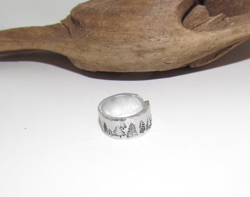 Trees Inspirational Ring, Nature Inspirational Ring ,Personalized Silver Hand Stamped Ring, Forest Aluminum Hand Stamped Ring, view 6