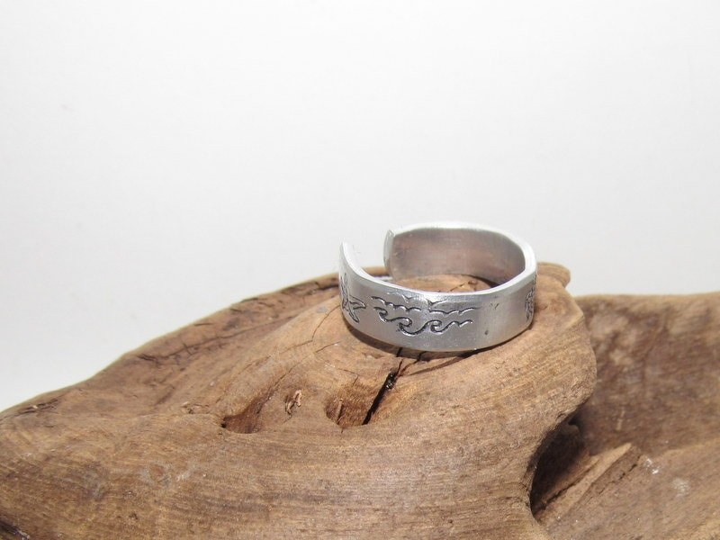 beach theme ring, Personalized Adjustable stamped ring, turtle lover stamped jewelry, boho beachring, view 6