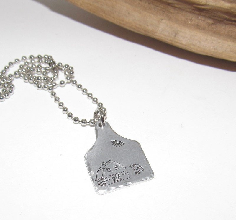 Barn yard Cow tag necklace , personalized necklace pendant, sheep necklace, western jewelry for her, pendant necklace