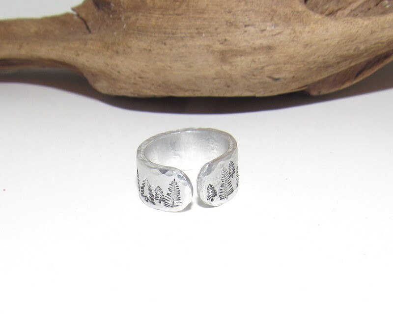 Trees Inspirational Ring, Nature Inspirational Ring ,Personalized Silver Hand Stamped Ring, Forest Aluminum Hand Stamped Ring, view 3