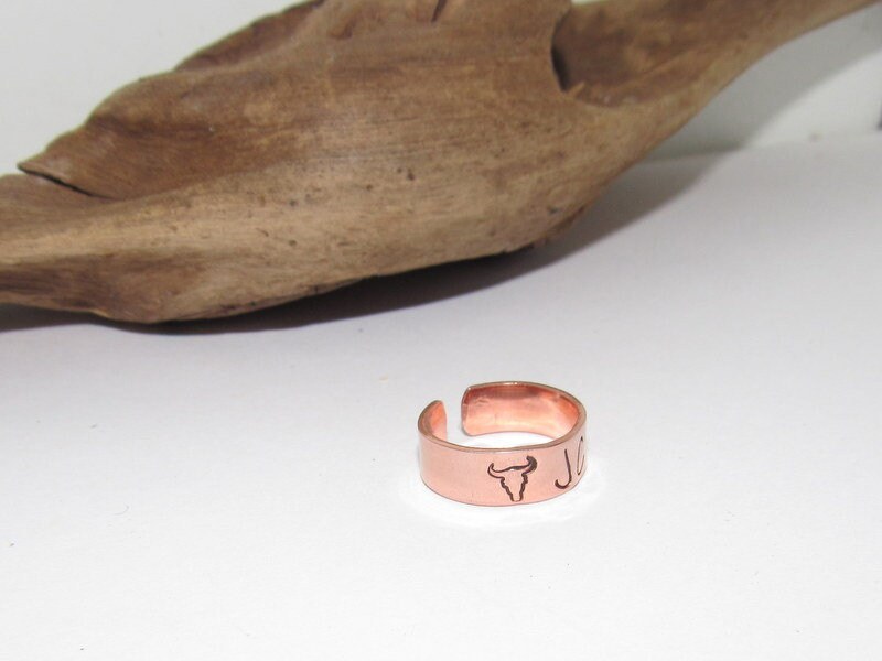 Steer head western ring, steer head ring, Personalized ring, Adjustable stamped ring, stamped jewelry,
