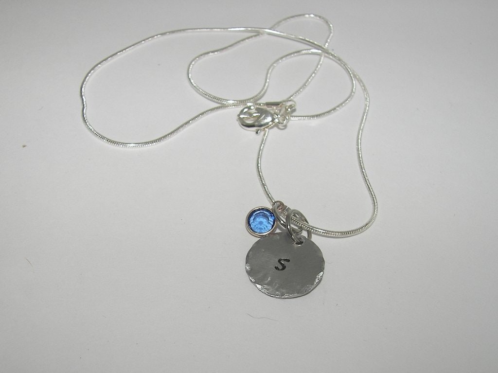 tiny inital necklace, personalized jewelry for mom, brides maid necklace, custom hand stamped initial jewelry, kids inital necklace, view 3