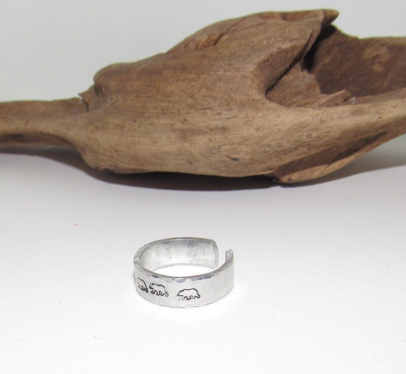 Mama bear ring, Adjustable stamped ring, bear ring aluminum ring, inspiration rings, adjustable silver ring, stamped jewelry,, view 7