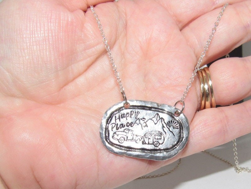 My happy place mountain lover necklace, personalized jewelry for mom , Mothers custom hand stamped jewelry, handstamped jewelry, view 5