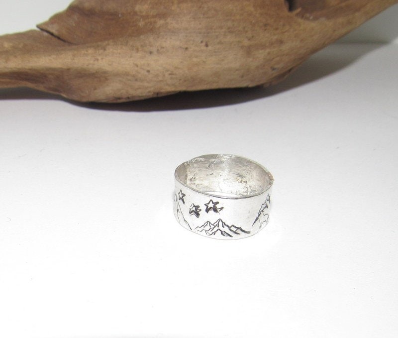 Sterling silver mountain ring ring, thumb ring ,custom personalized jewelry, hand stamped jewelry for mom, Anniversary gift for mom, view 3