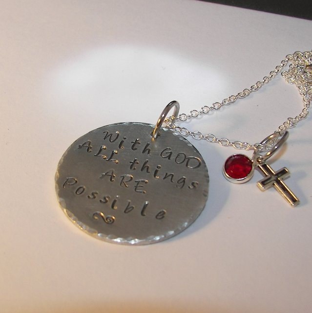 With God all things are possible, confirmation jewelry baptisim gift for girl, custom stamp personalized jewelry, anniversary gift for mom