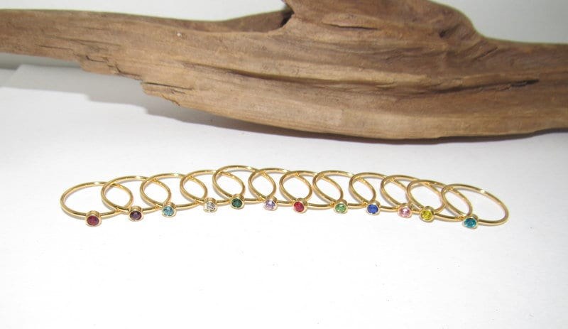 Kids birth stone ring, skinny stacking rings , personalized birth month ring, birthstone stacking ring