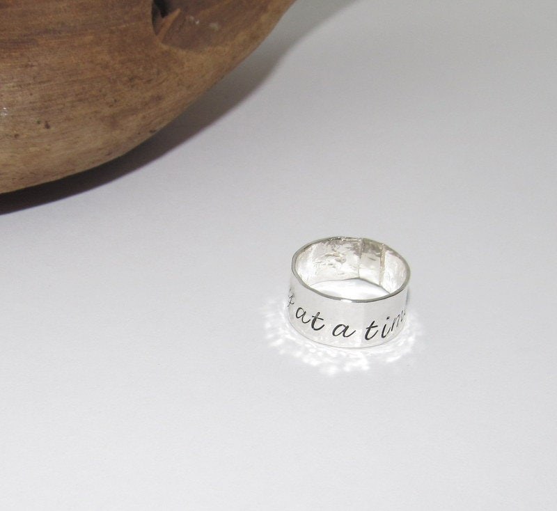 One day at a time Sterling silver ring, custom personalized ring, thumb ring, hand stamped jewelry for mom, Anniversary gift for mom, view 4