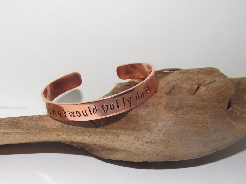 What would Dolly do cuff, country girl jewelry, custom stamped jewelry, personalized jewelry, brides maids gifts,, view 4