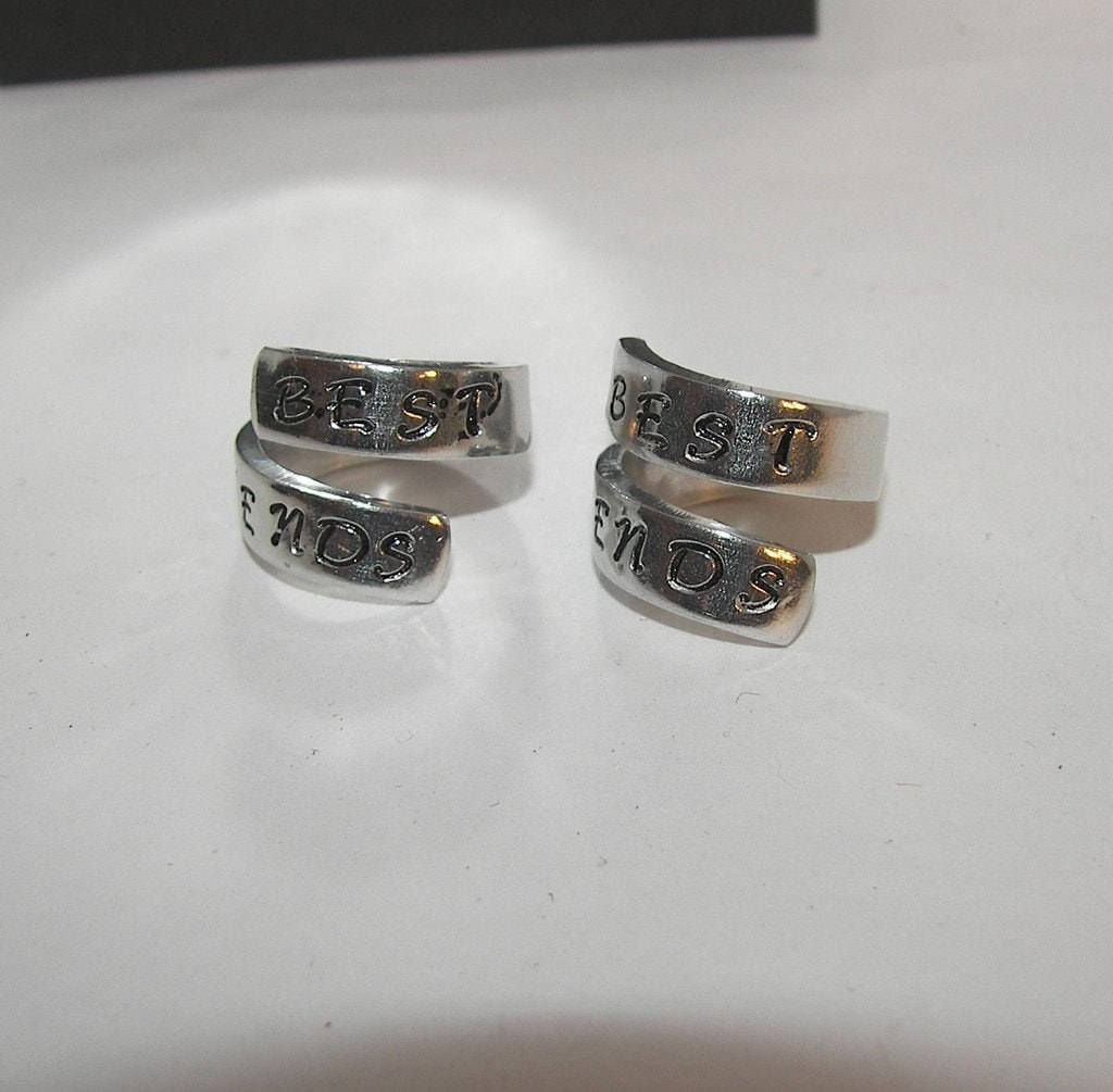 Best friends pewter rings, wrap ring, stamped girlfriend rings, going away gift for friend, stocking stuffer gifts, gifts for sisters, view 6