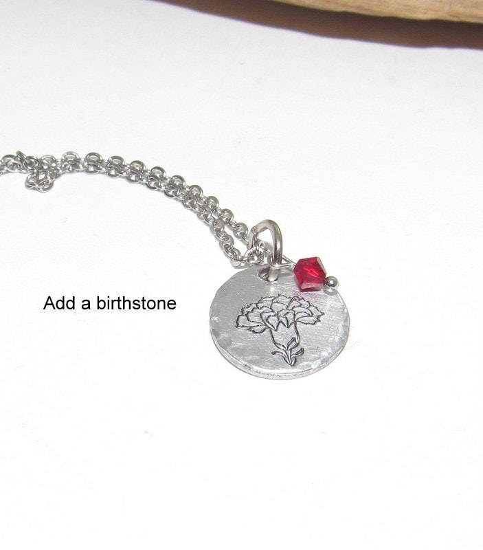 Birth flower necklace, Kids birth month flower gift, personalized hand stamped jewelry, Mothers day gift for mom , flower jewelry, view 7