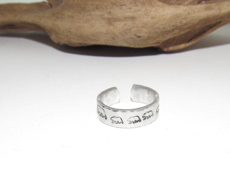 Mama bear ring, Adjustable stamped ring, bear ring aluminum ring, inspiration rings, adjustable silver ring, stamped jewelry,, view 5