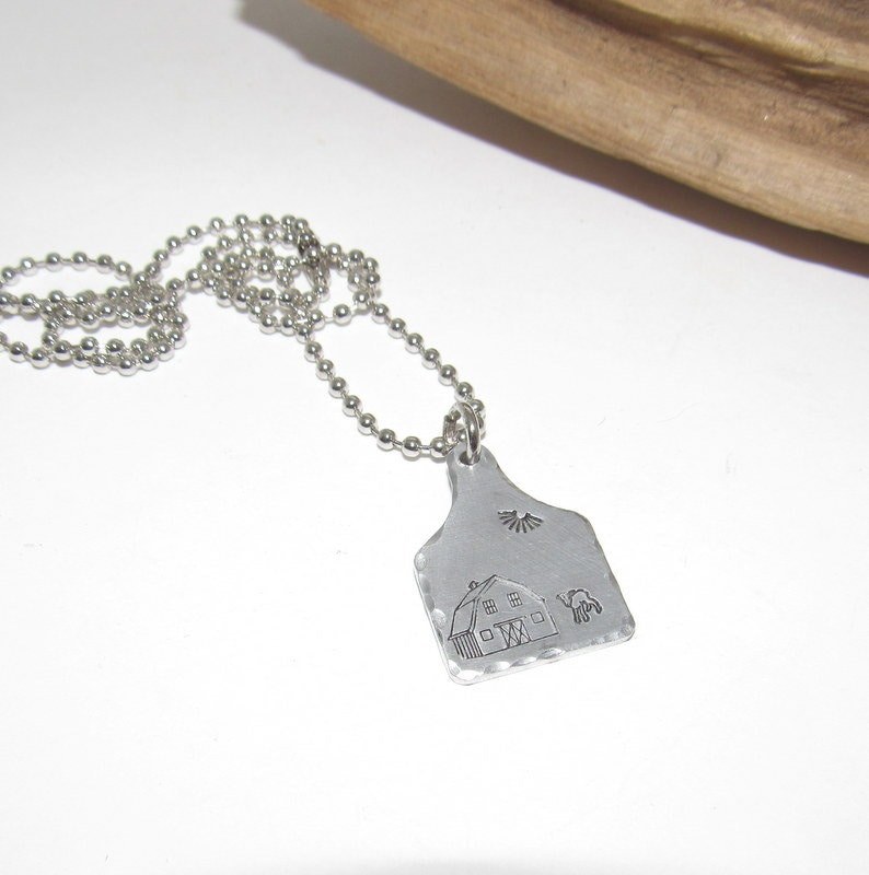Barn yard Cow tag necklace , personalized necklace pendant, sheep necklace, western jewelry for her, pendant necklace, view 3