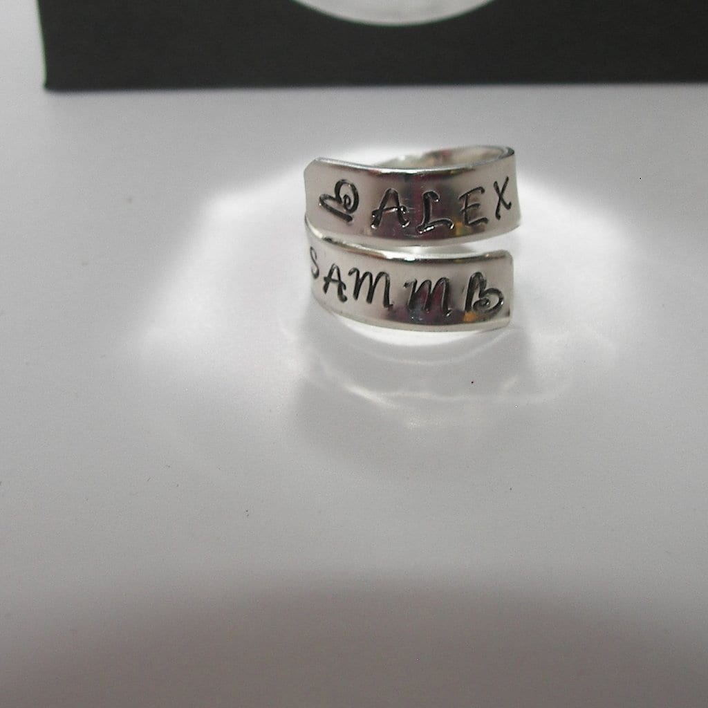 Pewter kids name wrap ring, custom personalized jewelry ,hand stamped jewelry ring for mom, Anniversary gift for mom, handstamped jewelry, view 6