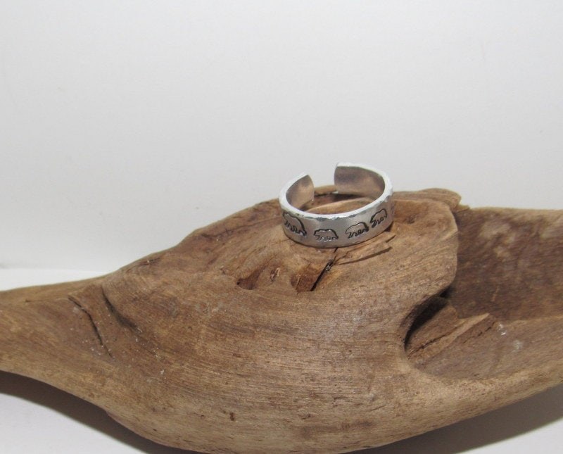 Sterling Momma bear Adjustable stamped ring, baby bear love aluminum ring, inspiration rings, adjustable silver ring, stamped jewelry,, view 2