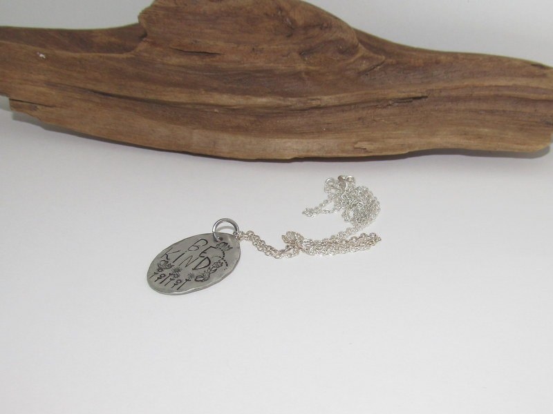 Pewter Be Kind necklace,reminder necklace, personalized jewelry for mom, Mothers custom hand stamped jewelry, view 6